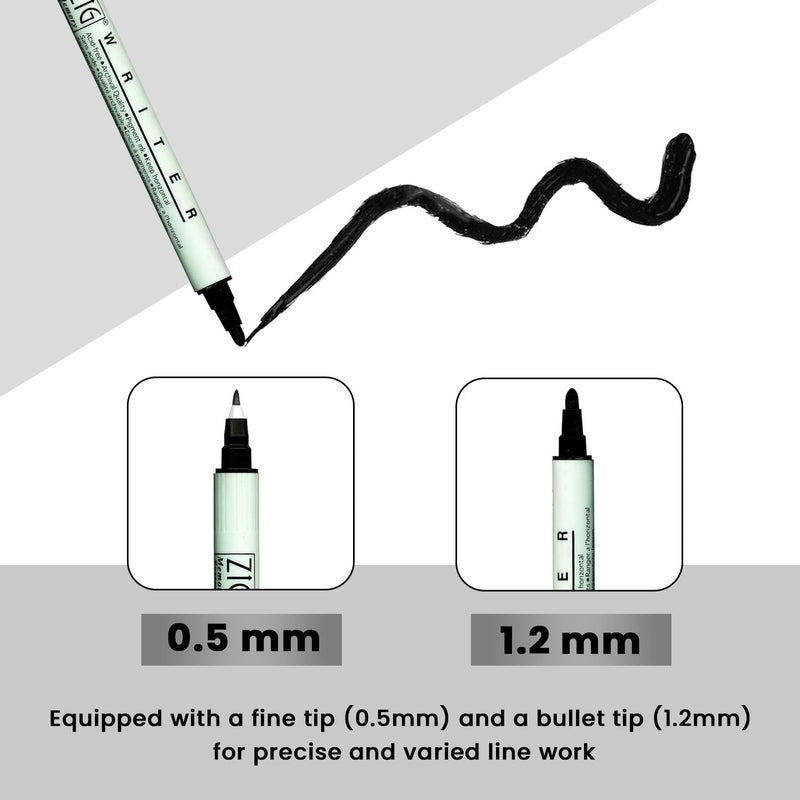 ZIG Memory System Writer Marker 010 Pure Black | Dual-Tip (0.5mm & 1.2mm) for Scrapbooking, Journaling, and Cardmaking | Acid-Free and Fade-Proof Ink - Image 3